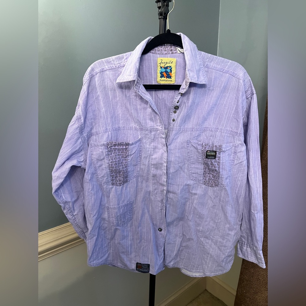 Fragile Men's Lavender Casual‎ Button Down Shirt medium